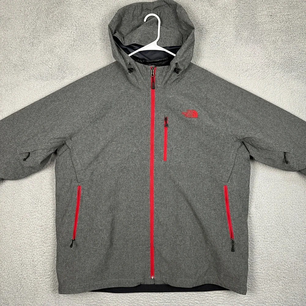 The North Face Jacket Men 2XL Hood Grey Red Full Zip Long Sleeve Pocket Stretch